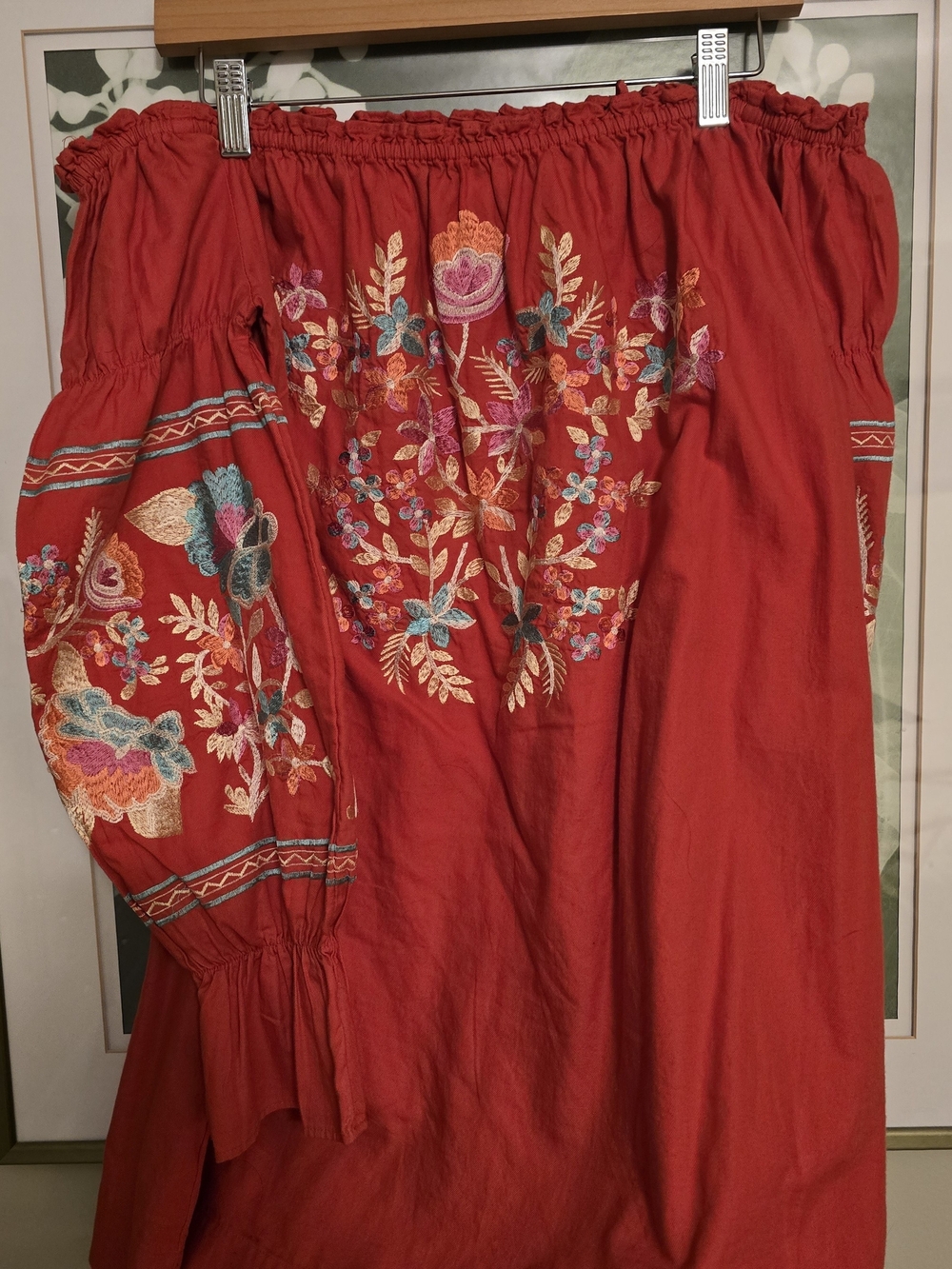 Free People Red A-Line Skirt with Multicolor Floral Embroidery
